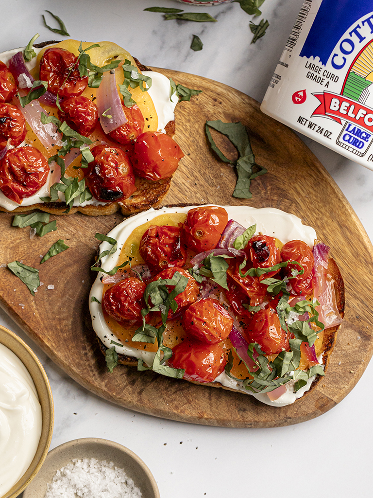 Creamy Cottage Cheese Toasts with Roasted Tomatoes