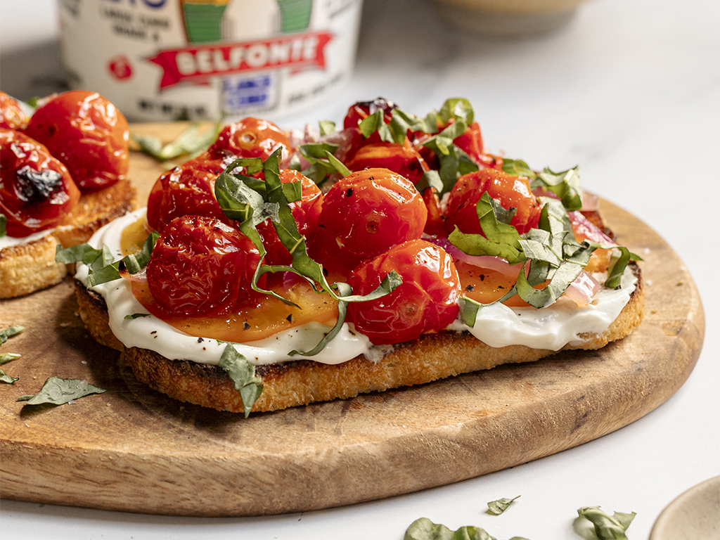 Creamy Cottage Cheese Toast with Roasted Tomatoes