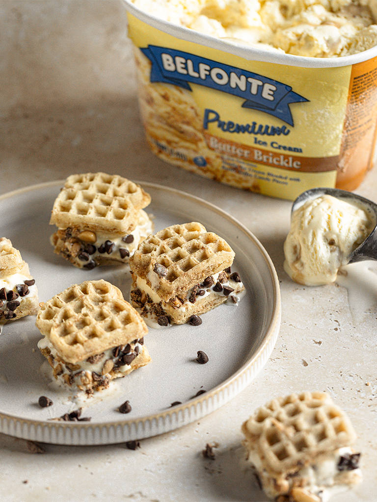 Mini Waffle Butter Brickle Ice Cream Sandwiches