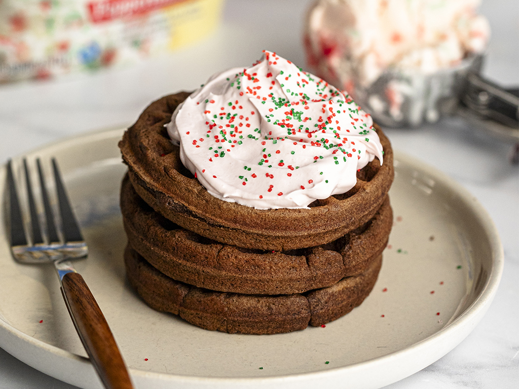 Chocolate Waffles with Peppermint Stick Whipped Ice Cream